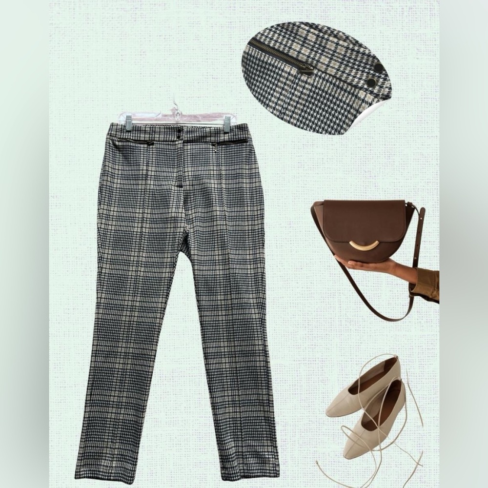 Chic Plaid Slim Bootcut Pants – High Waist – Size 2